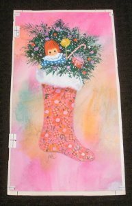 MERRY CHRISTMAS Stocking w/ Doll & Lollipop 6x10.5 Greeting Card Art #66