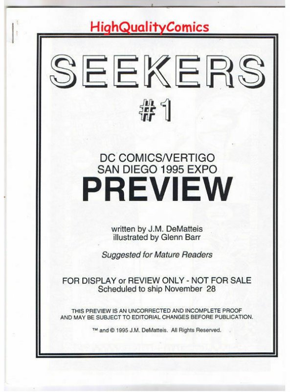 SEEKERS #1 Black and White Promo, Vertigo, 1995, VF/NM, Preview, more in store