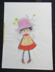 BELATED BIRTHDAY Cute Girl win Orange Apron 8.5x12 Greeting Card Art #BB8009 