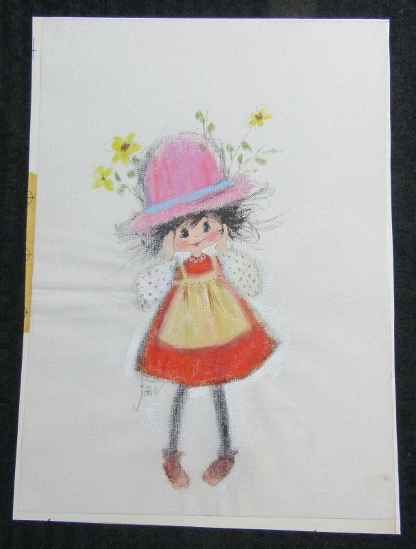 BELATED BIRTHDAY Cute Girl win Orange Apron 8.5x12 Greeting Card Art #BB8009