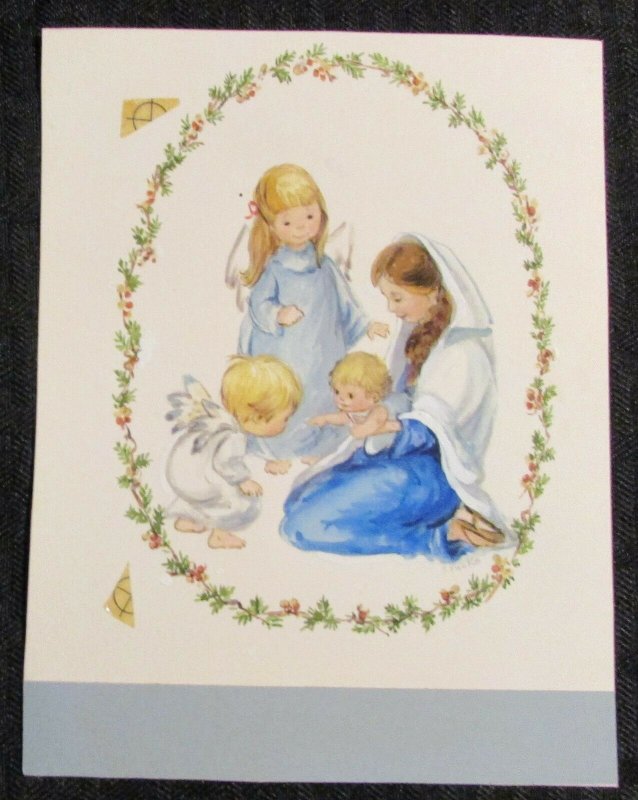 CHRISTMAS Angel Babies w/ Mary & Baby Jesus 5x6.5 Greeting Card Art #45015