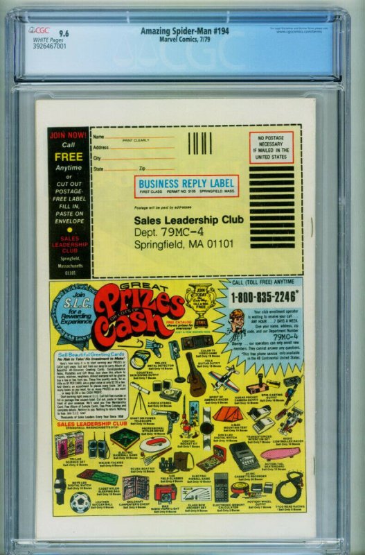 Amazing Spider-Man #194 CGC 9.6 1st Black Cat 1979 comic book