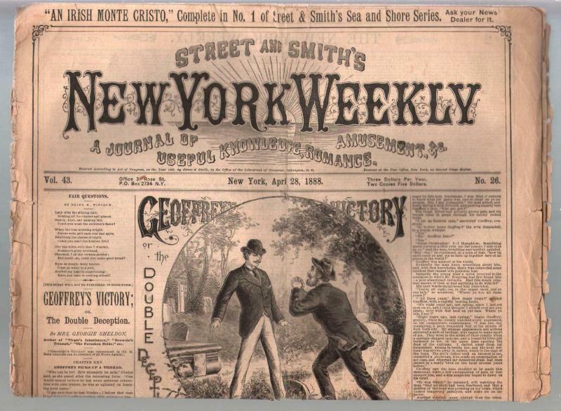 New York Weekly-Dime Novel-Story Paper #26 4/28/1888-pulp fiction-FR