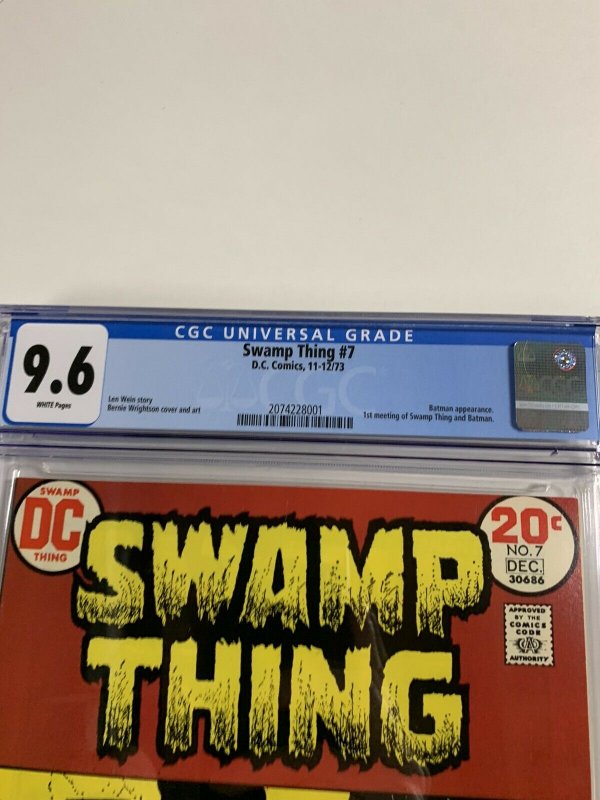 Swamp Thing 7 Cgc 9.6 White Pages Batman Apprarance Dc Comics Bronze