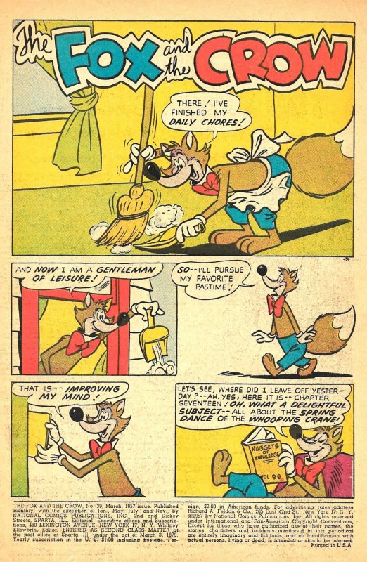 FOX AND THE CROW #39 (Mar 1957) 3.0 GD/VG   36 Pages of Madcap Jim Davis Hijinx!