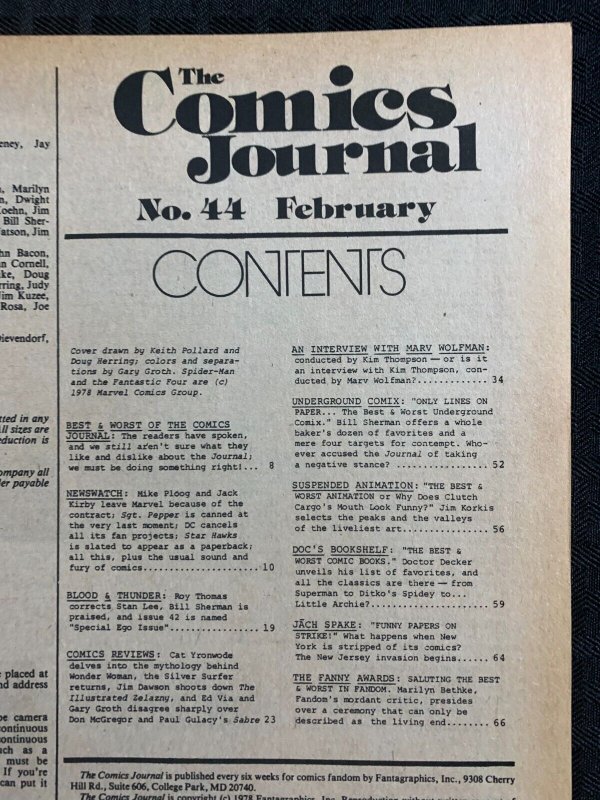 1978 COMICS JOURNAL Magazine #44 VG/FN 5.0 Keith Pollard Cover / Marv Wolfman