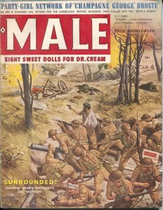 Male 8/1959-Atlas-WWI battle cover-Mort Kunstler-Randy Nappi-cheesecake-VG