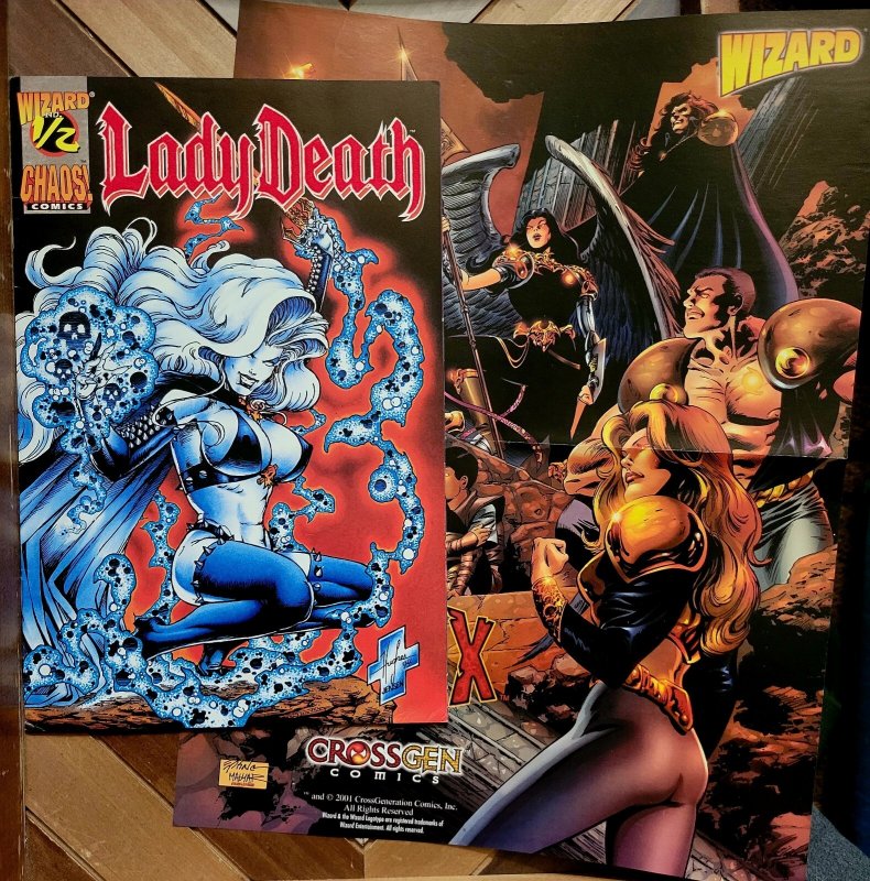 LADY DEATH Wizard 1/2 Special w CRUX CrossGen Poster (Chaos 1994) Hughes, Pulido