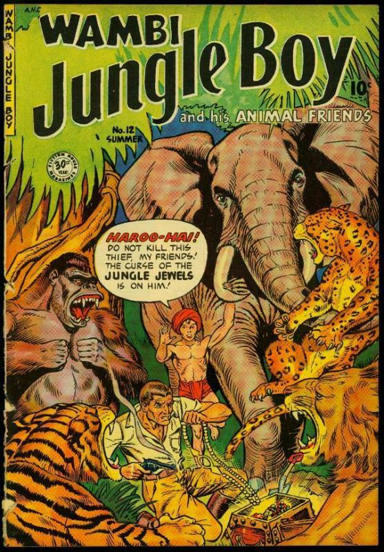 Wambi Jungle Boy #12 1951- Elephant and tiger cover- Fiction House POOR