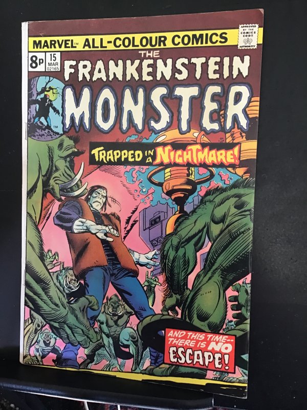 The Frankenstein Monster #15 British Variant (1975)  Val Meyerik Art. Wow! FN/VF