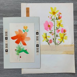 VARIOUS Pink Yellow & Orange Flowers 8x11 Greeting Card Art #nn LOT of 2