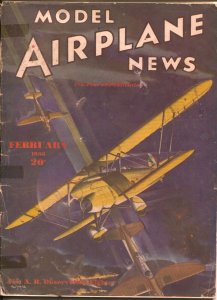 Model Airplane News 2/1936-Jay-futuristic plane cover-Josef Kotula-G+