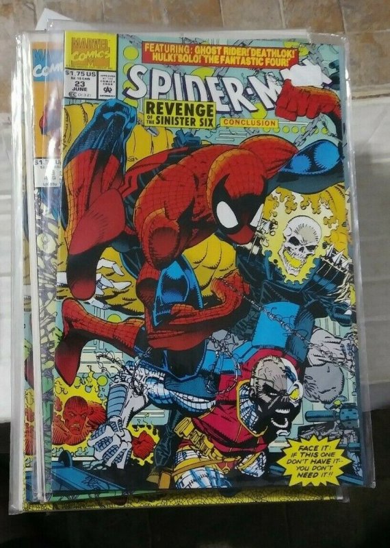 SPIDER-MAN # 23 MARVEL 1992 sinister six pt 6 ghost rider hulk nova thing death