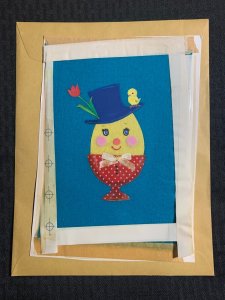 HAPPY EASTER Egg Wearing Hat w/ Tulip and Duck 7x10 Greeting Card Art E2808