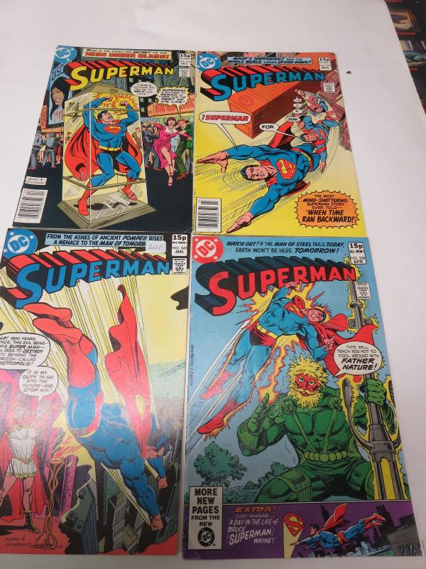 Superman 342-343, 345, 358 FN 1979-80 British cover price variant DC Comics