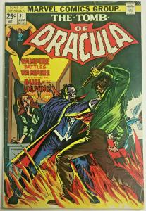 TOMB OF DRACULA#21 FN 1974 MARVEL BRONZE AGE COMICS