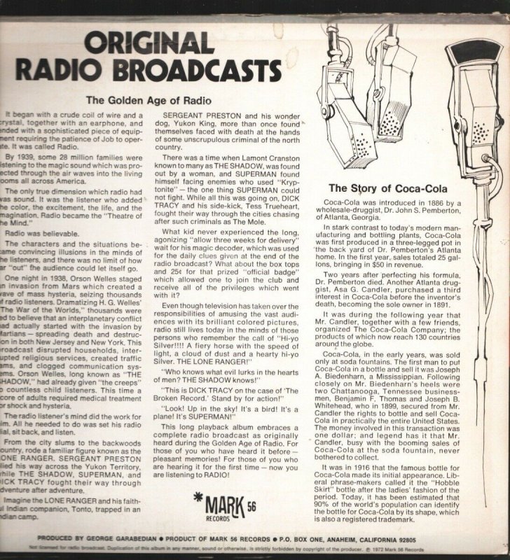 Shadow Radio Program Record Album 1973-2 original radio broadcasts-George Gar...