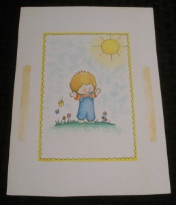 GET WELL SOON Cute Cartoon Boy Butterfly & Sun 6.5x9 Greeting Card Art #9333