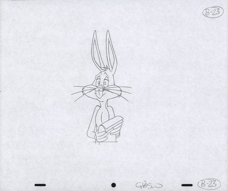 Bugs Bunny Animation Pencil Art - B-23 - Holding Papers - Wry Look