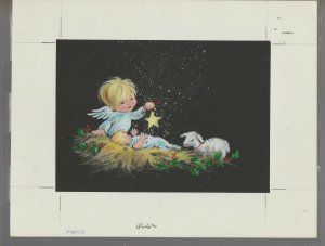 CHRISTMAS Angel Girl w/ Star & Baby Jesus & Lamb 10x7.5 Greeting Card Art #X6003