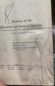 Elements of the differential and integral calculus, GRANVILLE, 1958