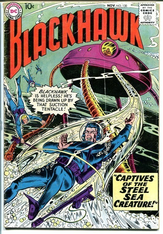 BLACKHAWK #130 1958 DC STEEL SEA CREATURE KILLER SHARK! VG