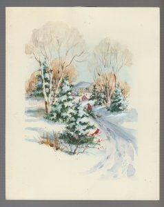 CHRISTMAS Winter Snowy Road Scene w/ Man & Dog 4.25x9 Greeting Card Art #5701