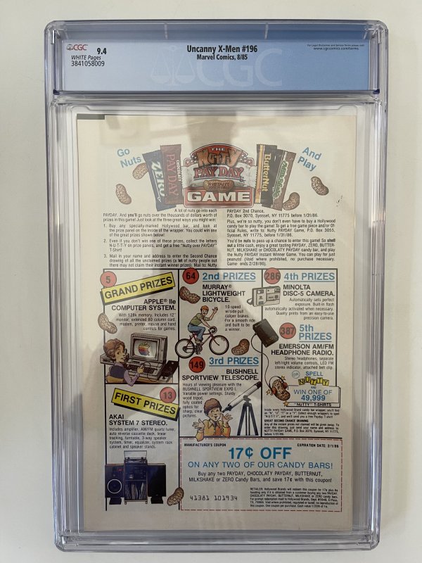 UNCANNY X-MEN #196 CGC 9.4 Newsstand -  MAGNETO AND BEYONDER APPEARANCE