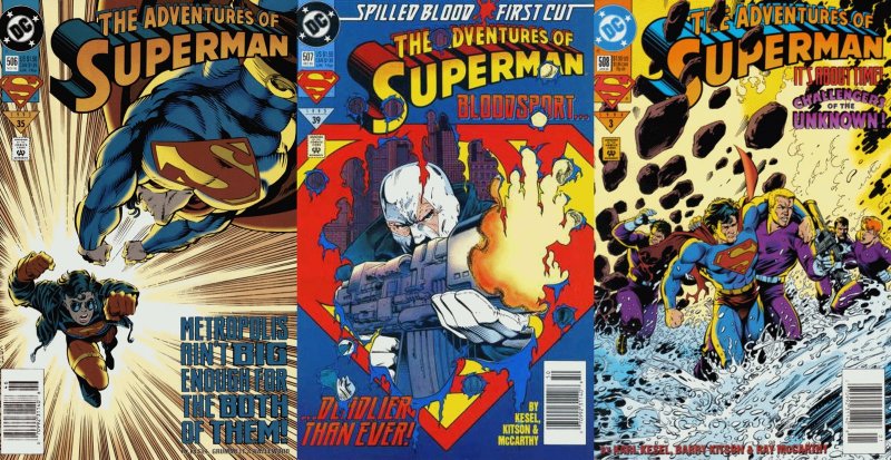 Adventures of Superman #506-508 Newsstand Covers (1987-2006) DC Comics - 3 Co...