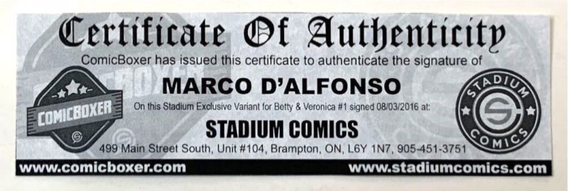Betty & Veronica #1  Hulk 181 Homage Variant SIGNED by Marco D'Alfonso W/COA.