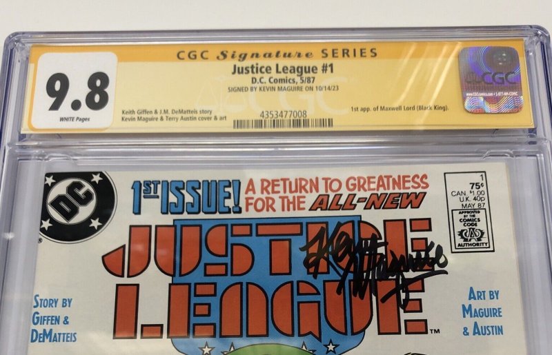 Justice League (1987) # 1 (CGC 9.8 SS) Signed Kevin Maguire • Story Keith Giffen