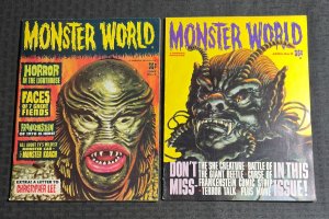 1965 MONSTER WORLD Magazine #3 & 4 FN+/FVF Curse of Frankenstein / Munster Koach