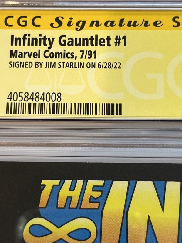 Infinity Gauntlet (1991) # 1 (CGC 9.8 SS WP)  Signed By Jim Starlin ! 