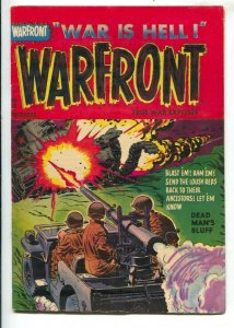 Warfront #18 1953-Harvey-bazooka blasts commie tank cover-bloody splash panel-FN