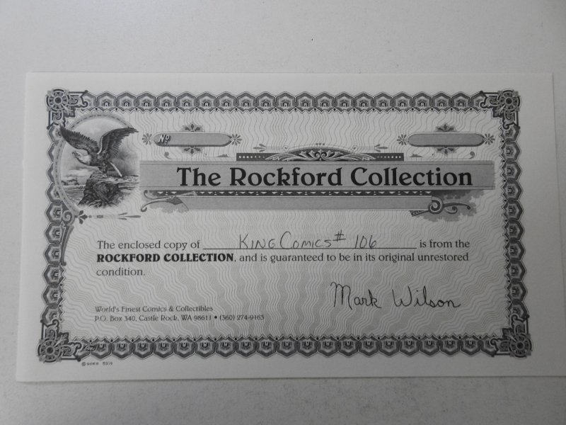 King Comics #106 (1945) FN+ Condition! Rockford Pedigree Cert!