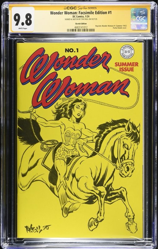 Wonder Woman Facsimile Edition (2024) # 1 (CGC 9.8 SS) Signed & Sketch tim Vigil