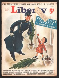 MAG: Liberty 2/27/1937-Sonja Henie-Cartoon art-Triangle In The Sky-J.M.Flag...