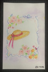 HAPPY MOTHERS DAY Straw Hat with Pink Flowers 6x9.5 Greeting Card Art #4120