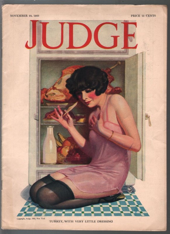 Judge 11/24/1923-Thanksgiving pin-up girl-Flagg-John Held Jr-Helfant-FN/VF