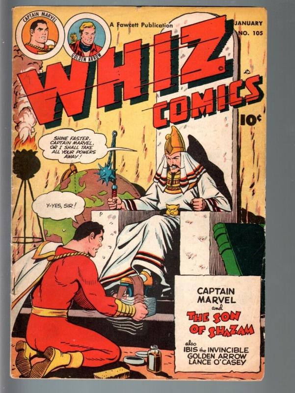 WHIZ COMICS #105-1949-LANCE O'CASEY-CAPTAIN MARVEL-GOLDEN AGE-FN minus FN-