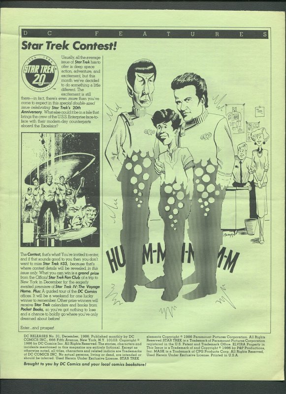 DC Releases Promotional Flyer #31  / cosmic Boy /  December 1986