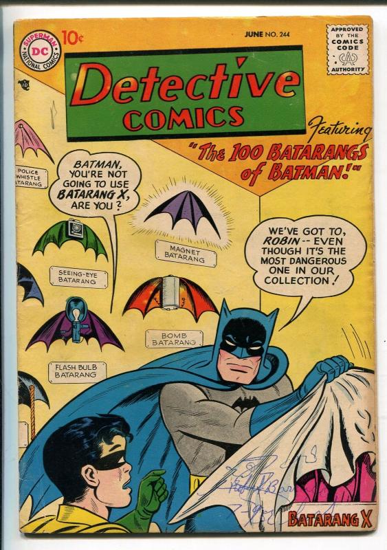 DETECTIVE #244 1957-DC COMICS-BATMAN-ROBIN-100 BATARANGS-JOHN JONES-vg minus