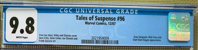 TALES OF SUSPENSE #96 CGC 9.8 - WHITE PAGES! HIGHEST GRADED! STAN LEE / KIRBY