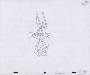 Bugs Bunny Animation Pencil Art - B-25 - Holding Papers - Looking Askance