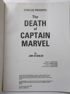 Death of Captain Marvel- Graphic Novel #1 Third 3rd Printing by Jim Starlin A