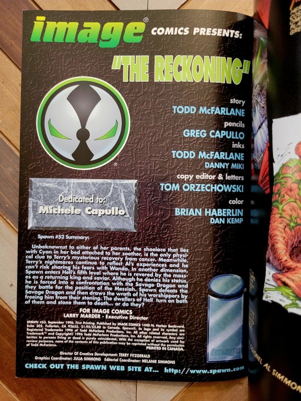 SPAWN #53 VF- (Image 1996) Todd McFarlane Story & Art! + Capullo & Miki Artwork