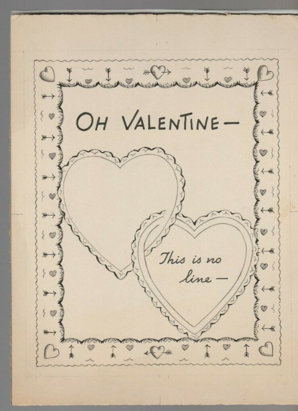 Vintage VALENTINE Hearts This is no Line 7.5x10 #nn Greeting Card Art