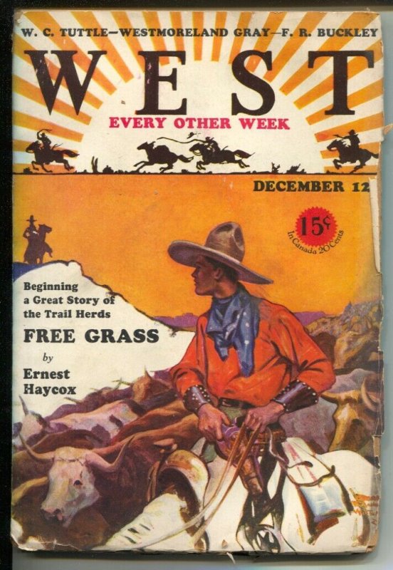 West 12/12/1928-Wittmack cover art-pulp fiction-Haycox-Tuttle-Westmoreland Gr...