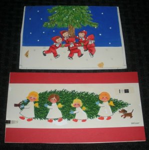 CHRISTMAS Children Angels Dancing w/ Tree 2pcs 6x4.5 Greeting Card Art #282 3002