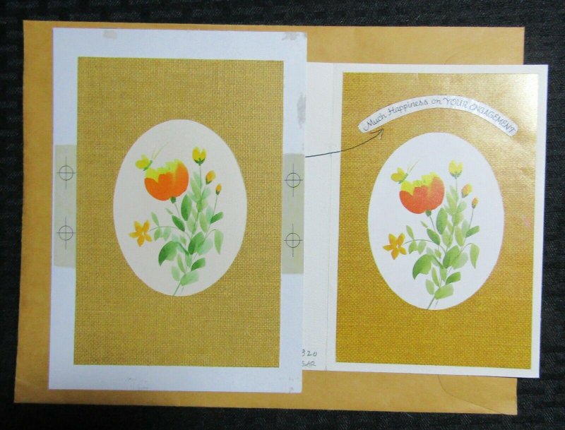 MUCH HAPPINESS ON YOUR ENGAGEMENT Orange Flowers 6x8 Greeting Card Art #EN1320